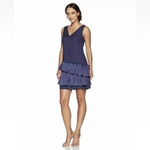 Eliza‎ J Navy Tiered Ruffle Hem V-Neck Sleeveless Dress Size 6